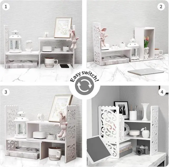 Alt view image 4 of 7 - MASAKA B&W - Kawaii Storage Desktop Organizer for Your Desk Space, Double H Plants Display Shelf, Home Office Storage Rack Adjustable Stackable for Office, Dormitory (White*09)