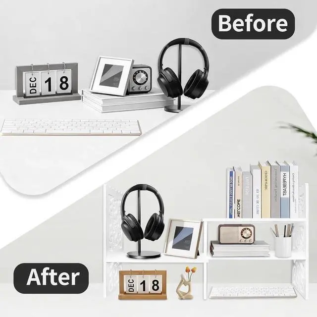 Alt view image 5 of 7 - MASAKA B&W - Kawaii Storage Desktop Organizer for Your Desk Space, Double H Plants Display Shelf, Home Office Storage Rack Adjustable Stackable for Office, Dormitory (White*09)