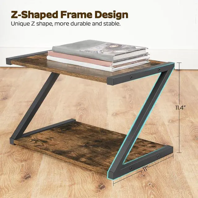 Alt view image 3 of 7 - YATINEY Desktop Printer Stand, 2-Tier Printer Table with Storage Shelf, Under Desk Printer Stand for Office, Open Organizer Shelf, Easy Assembly, Rustic Brown PS02BR