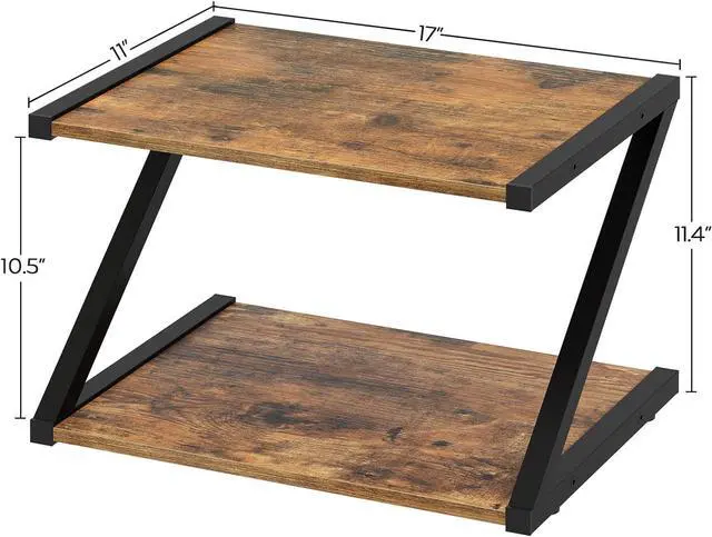 Alt view image 5 of 7 - YATINEY Desktop Printer Stand, 2-Tier Printer Table with Storage Shelf, Under Desk Printer Stand for Office, Open Organizer Shelf, Easy Assembly, Rustic Brown PS02BR