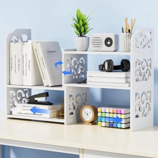 Main image of YGYQZ Adjustable Desktop Shelf Organizer, 3-Tier Desk Shelf, White Pattern