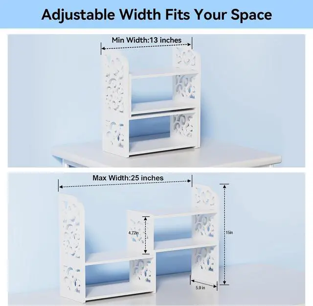 Alt view image 2 of 7 - YGYQZ Adjustable Desktop Shelf Organizer, 3-Tier Desk Shelf, White Pattern