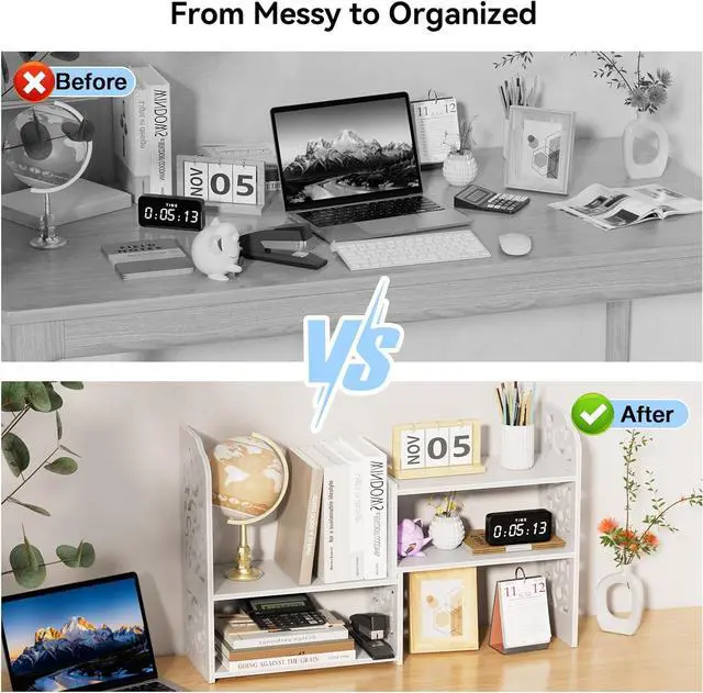 Alt view image 4 of 7 - YGYQZ Adjustable Desktop Shelf Organizer, 3-Tier Desk Shelf, White Pattern