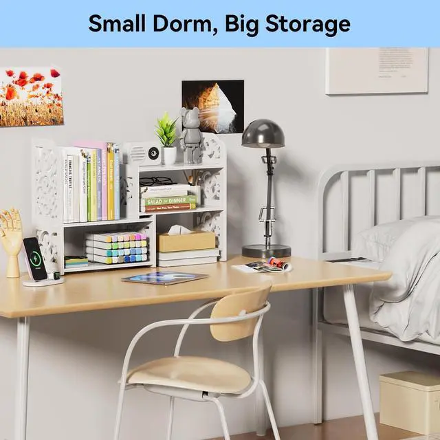 Alt view image 5 of 7 - YGYQZ Adjustable Desktop Shelf Organizer, 3-Tier Desk Shelf, White Pattern