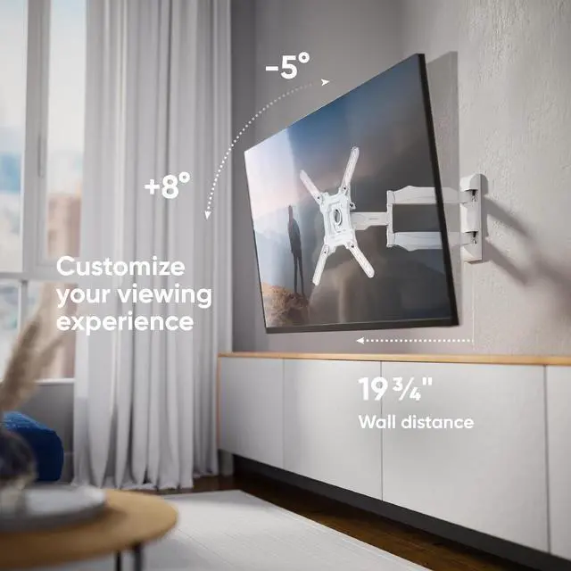 Alt view image 3 of 7 - ONKRON Full Motion TV Wall Mount 32-65", 77 lbs, max VESA 400x400, White