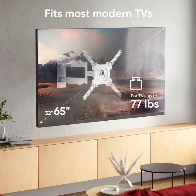 Alt view image 2 of 7 - ONKRON Full Motion TV Wall Mount 32-65", 77 lbs, max VESA 400x400, White