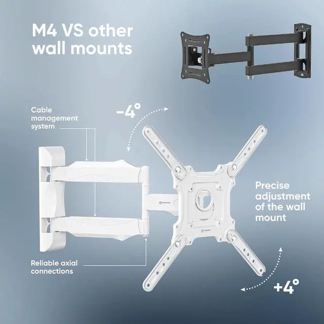 Alt view image 5 of 7 - ONKRON Full Motion TV Wall Mount 32-65", 77 lbs, max VESA 400x400, White