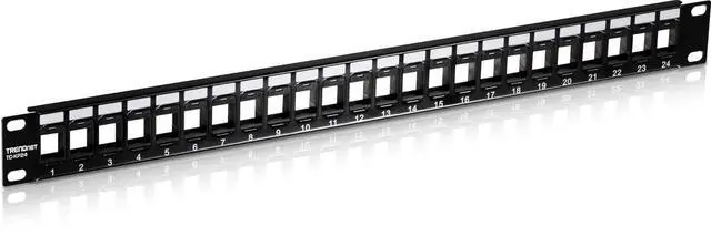 Main image of TRENDnet 24-Port Blank Keystone 1U Patch Panel, 19" Metal Rackmount Housing, Recommended with TC-K25C6 & TC-K50C6 Cat6 Keystone Jacks (Sold Separately), Black, TC-KP24