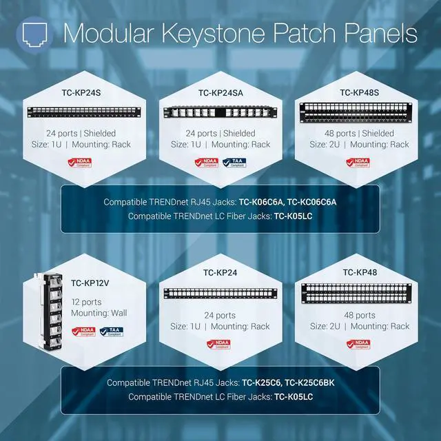 Alt view image 6 of 6 - TRENDnet 24-Port Blank Keystone 1U Patch Panel, 19" Metal Rackmount Housing, Recommended with TC-K25C6 & TC-K50C6 Cat6 Keystone Jacks (Sold Separately), Black, TC-KP24