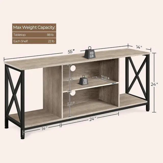 Alt view image 3 of 7 - Yaheetech TV Stand Fits 65 Inch, Living Room X-Frame Console Table, Gray