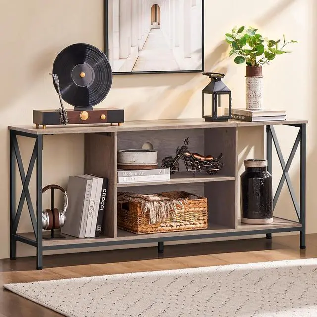 Alt view image 4 of 7 - Yaheetech TV Stand Fits 65 Inch, Living Room X-Frame Console Table, Gray