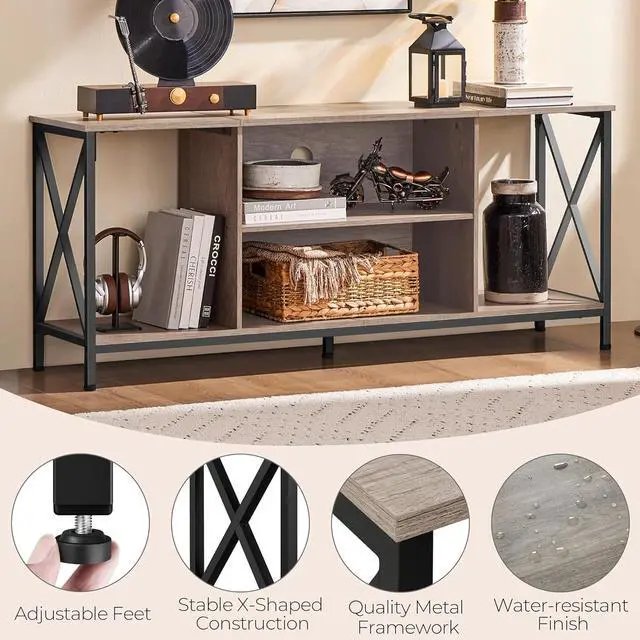 Alt view image 5 of 7 - Yaheetech TV Stand Fits 65 Inch, Living Room X-Frame Console Table, Gray