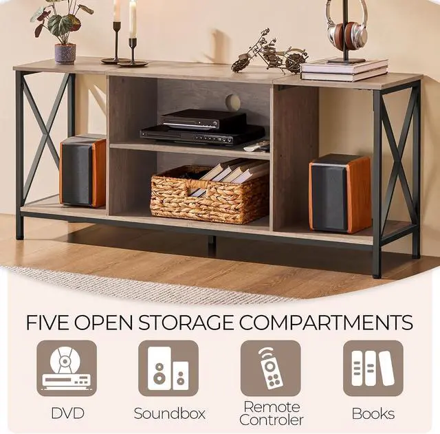 Alt view image 7 of 7 - Yaheetech TV Stand Fits 65 Inch, Living Room X-Frame Console Table, Gray