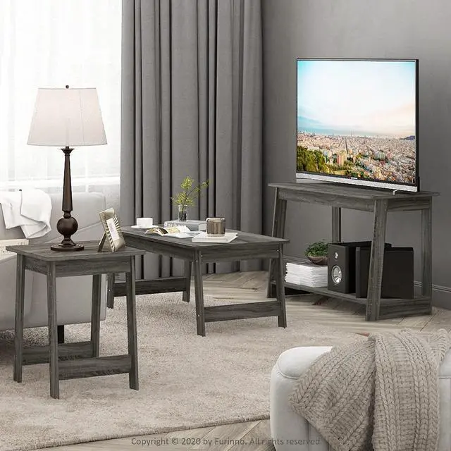 Alt view image 2 of 6 - Furinno Beginning TV Stand, 2-Tier Rectangular Entertainment Center with Shelf, TV Console for TV up to 36 Inch, Open Back, for Living Room, Bedroom, French Oak