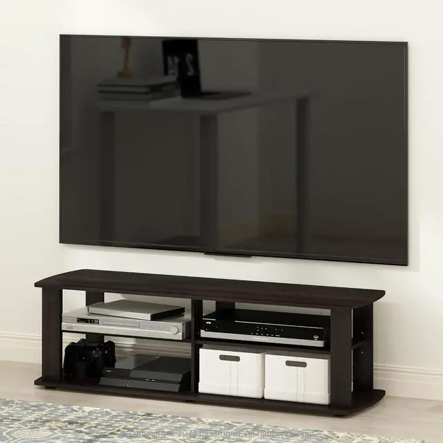 Alt view image 2 of 6 - Furinno Nelly TV Stand, 3-Tier Entertainment Center with Open Shelves Storage, TV Console for TV up to 55 Inch, Soft Edges, for Living Room, Bedroom, Dark Brown