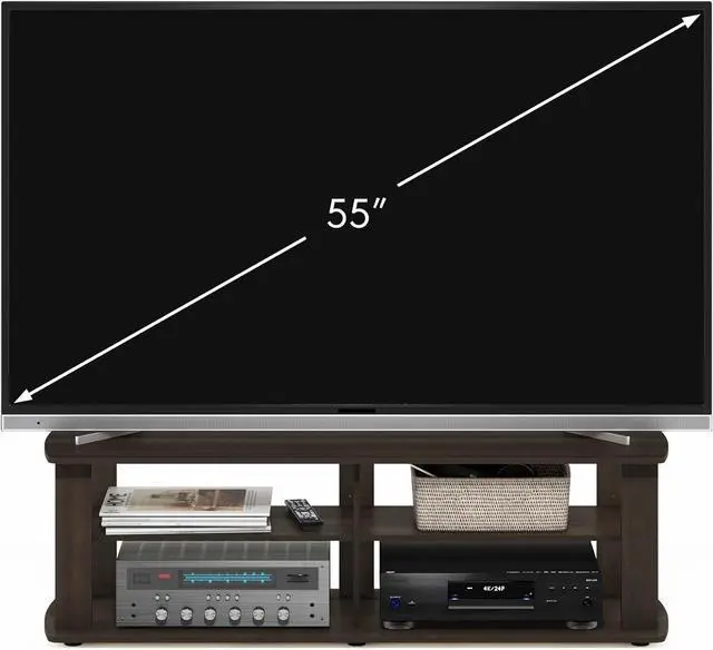 Alt view image 3 of 6 - Furinno Nelly TV Stand, 3-Tier Entertainment Center with Open Shelves Storage, TV Console for TV up to 55 Inch, Soft Edges, for Living Room, Bedroom, Dark Brown