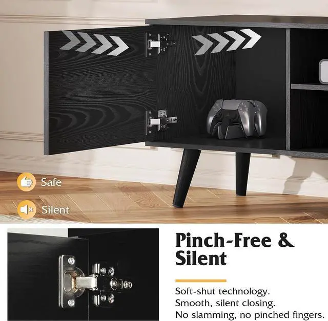 Alt view image 6 of 7 - WLIVE Mid-Century Modern TV Stand for 55/60 Inch TV, Entertainment Center with Storage & Adjustable Shelves, Media Console with Soft-Close Cabinets for Living Room/Bedroom, Black
