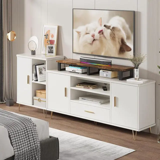 Alt view image 2 of 7 - YAOHUOO 45" Large TV Riser for 32-60 inch TV, TV Riser Stand Shelf,Brown