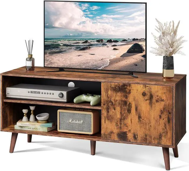 Main image of WLIVE TV Stand for 55 Inch TVs, Entertainment Center with Storage Cabinet, Mid-Century TV Stands for Living Room and Bedroom, 50" TV Console, Brown
