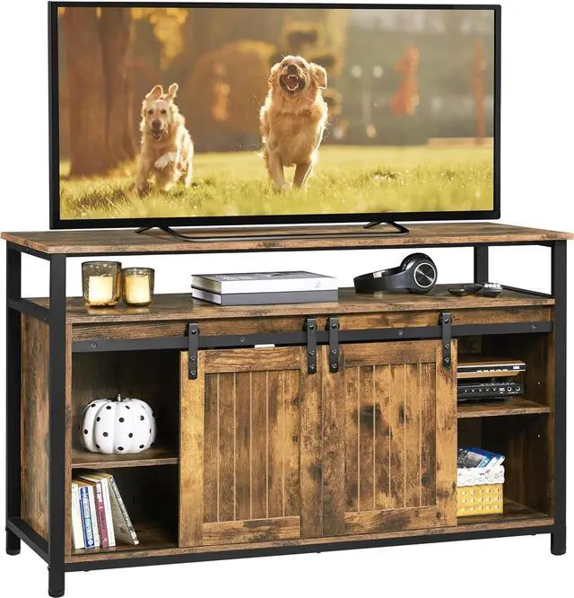 Main image of Yaheetech Tall Farmhouse TV Stand for 65 Inch TV, Barn Doors, Rustic Brown