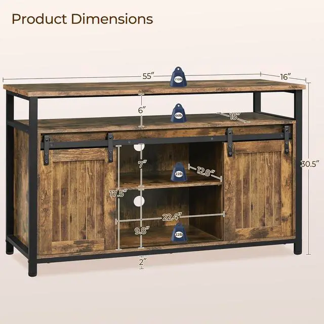 Alt view image 3 of 7 - Yaheetech Tall Farmhouse TV Stand for 65 Inch TV, Barn Doors, Rustic Brown