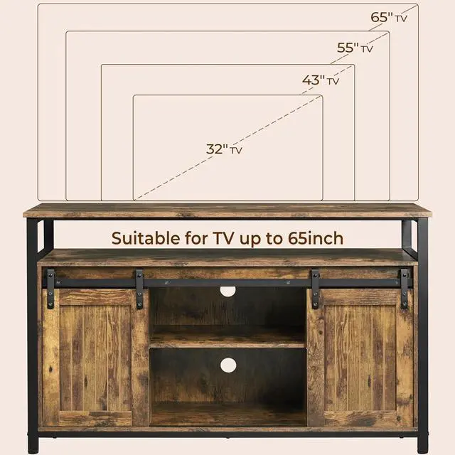 Alt view image 4 of 7 - Yaheetech Tall Farmhouse TV Stand for 65 Inch TV, Barn Doors, Rustic Brown