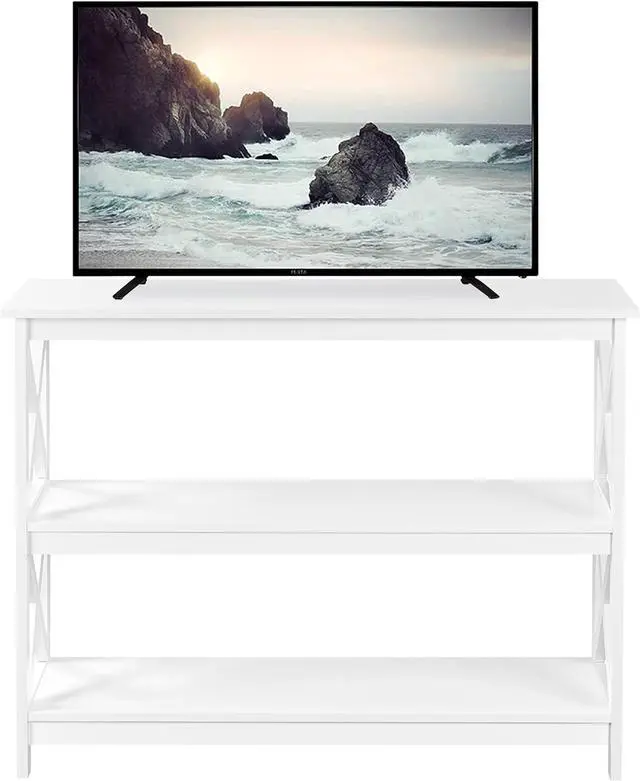 Main image of Yaheetech Narrow Console Table 42" L White 3-Tier X-Design Entryway Shelves