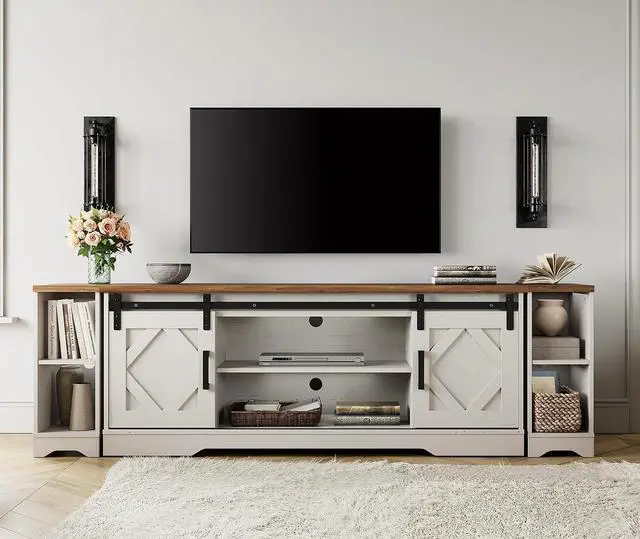Main image of WAMPAT Farmhouse TV Stand for 80-85 inch TV with Distressed Wood Finish
