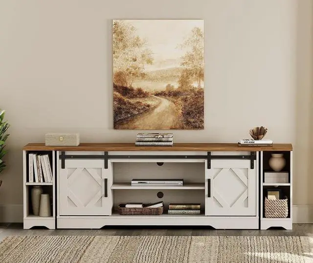 Alt view image 5 of 7 - WAMPAT Farmhouse TV Stand for 80-85 inch TV with Distressed Wood Finish