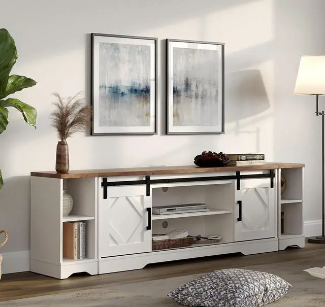 Alt view image 4 of 7 - WAMPAT Farmhouse TV Stand for 80-85 inch TV with Distressed Wood Finish