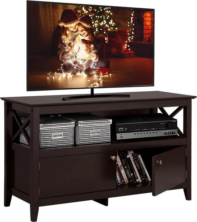 Main image of Yaheetech 42in Small TV Stand with Storage, Espresso X-Frame Media Cabinet