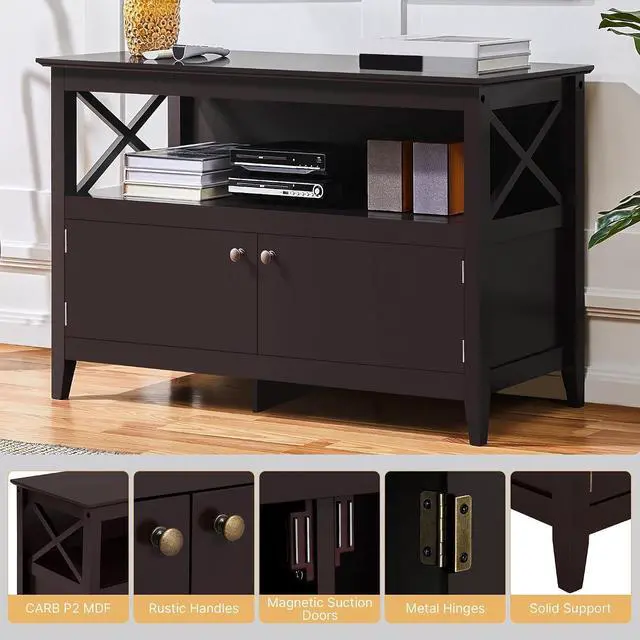 Alt view image 5 of 7 - Yaheetech 42in Small TV Stand with Storage, Espresso X-Frame Media Cabinet