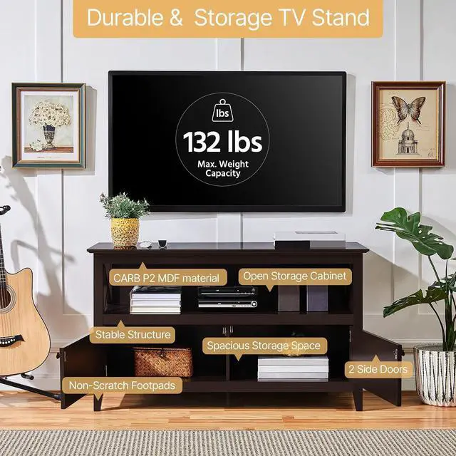 Alt view image 6 of 7 - Yaheetech 42in Small TV Stand with Storage, Espresso X-Frame Media Cabinet