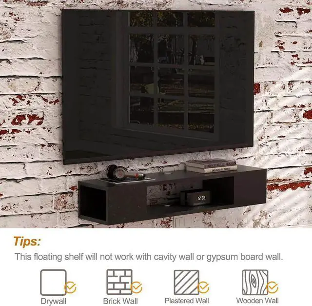 Alt view image 6 of 6 - GHC Floating TV Stand, Wall Mounted Entertainment Center and Cabinet Shelf, TV Console with StorageMedia Console for DVD Player, Space-Saving Under TV Shelf for Bedroom, Living Room (Black)