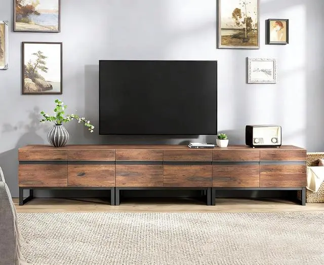Alt view image 3 of 7 - WAMPAT Modern TV Stand for 32-110 Inch TVs, Wood Entertainment Center with Metal Base Storage Cabinets, Media TV Console for Living Room, Brown, 3Pcs