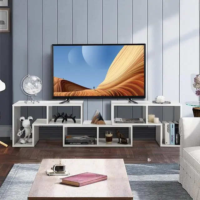 Alt view image 2 of 7 - GOFLAME 3 Pieces TV Console Stand, Modern Entertainment Center for 50 55 60 65 Inch Flat Screen TV, Free Combination Bookcase for Storage & Display, Suitable for Living Room, Bedroom (White)