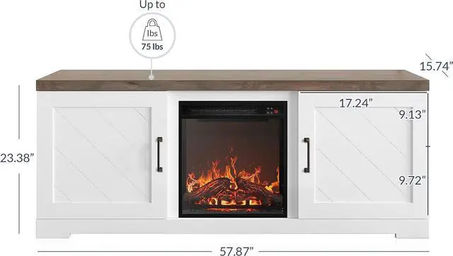 Alt view image 2 of 7 - BELLEZE Modern 58" Farmhouse TV Stand with 18" Electric Fireplace Heater & Media Entertainment Center for TV up to 65", Console Table with Storage Cabinets - Hilo (White)