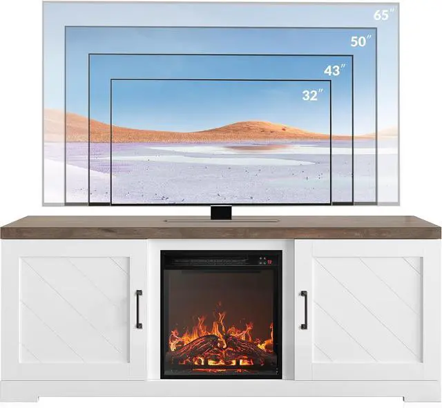 Alt view image 6 of 7 - BELLEZE Modern 58" Farmhouse TV Stand with 18" Electric Fireplace Heater & Media Entertainment Center for TV up to 65", Console Table with Storage Cabinets - Hilo (White)
