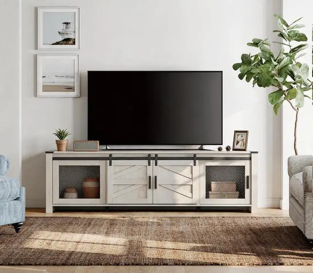 Main image of WAMPAT Farmhouse TV Stand for 75" TV, Antique White