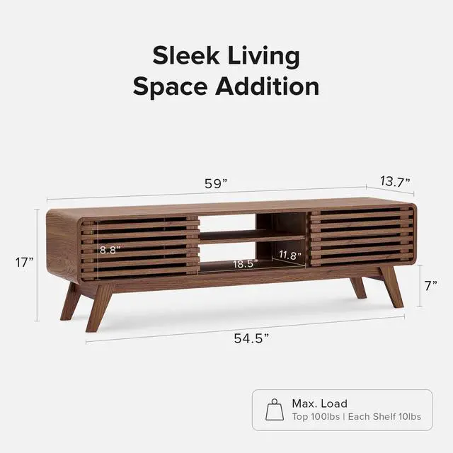 Alt view image 2 of 7 - mopio Ensley TV Stand, Mid Century Modern for 55/60/65 inch TV, Farmhouse TV Stand, Entertainment Center with Storage, TV and Media Console for Living Room (Walnut, 59 inch Low)