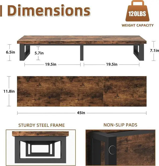 Alt view image 7 of 7 - YAOHUOO 45" Large TV Riser for 32-60 inch TV, TV Riser Stand Shelf,Brown
