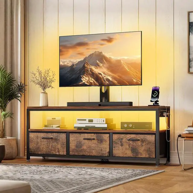Alt view image 7 of 7 - JUSTOGO TV Stand with Mount, Entertainment Center for 55 60 65 inch, Brown