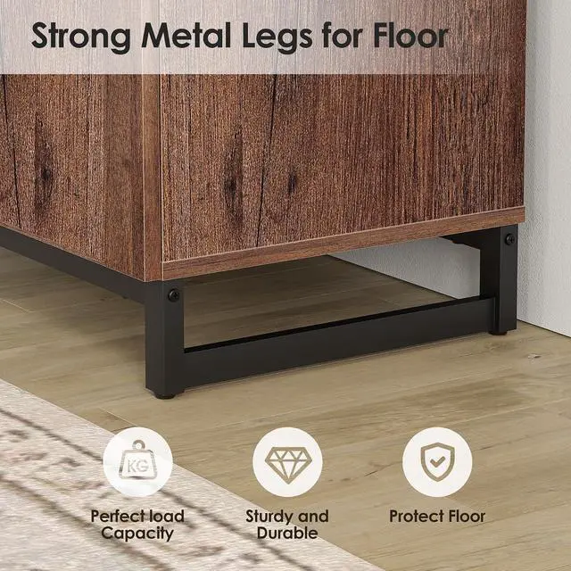 Alt view image 7 of 7 - WAMPAT Modern TV Stand for up to 75 inch TV, Wood Entertainment Center TV Console Table with Storage Cabinets Media Console for Living Room, Brown