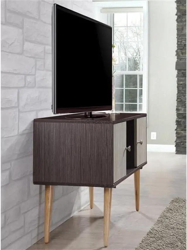 Alt view image 5 of 6 - Hodedah Retro Style TV Stand with Two Storage Doors, and Solid Wood Legs, Chocolate