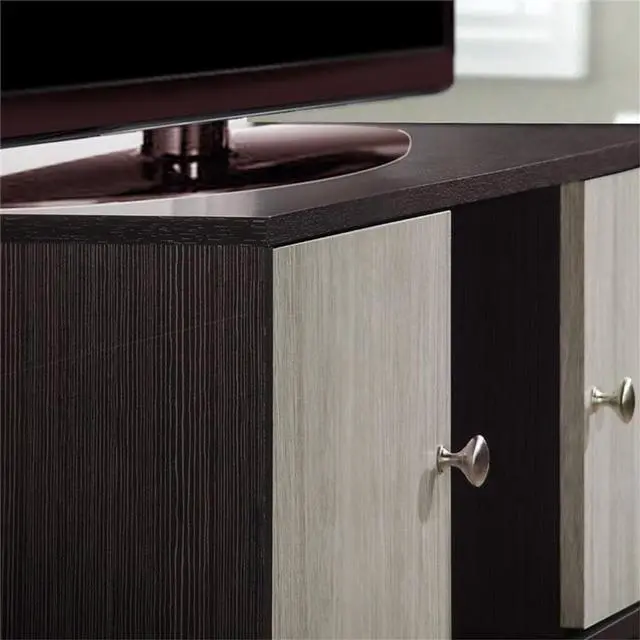 Alt view image 6 of 6 - Hodedah Retro Style TV Stand with Two Storage Doors, and Solid Wood Legs, Chocolate