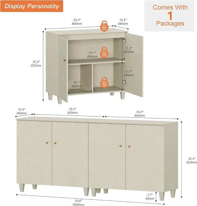 Alt view image 2 of 7 - WAMPAT Modern Wood TV Stands Cabinets for TVs up to 75 Inches, Beige Linen