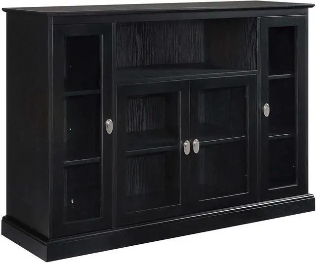 Main image of Summit Highboy TV Stand with Storage Cabinets and Shelves , Black