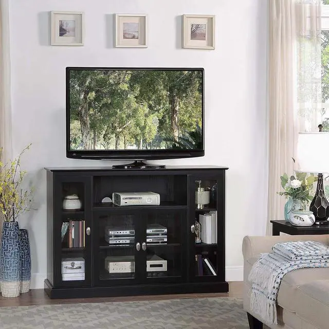 Alt view image 2 of 5 - Summit Highboy TV Stand with Storage Cabinets and Shelves , Black
