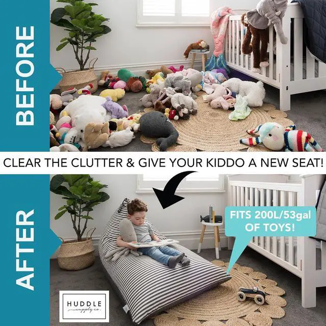 Alt view image 5 of 7 - Huddle Designer Stuffed Animal Bean Bag Storage Chair Cover XL Grey Stripes