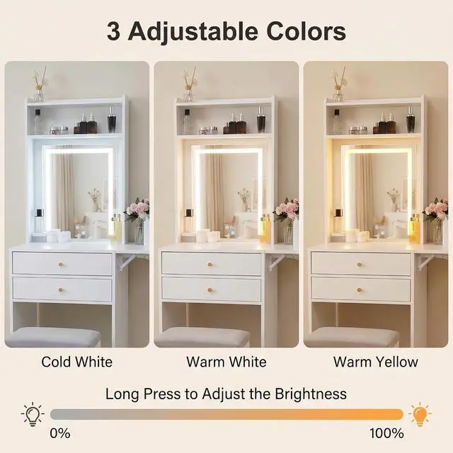 Alt view image 2 of 7 - ARTETHYS Small Vanity Desk with Mirror & Foldable Side Panel, White